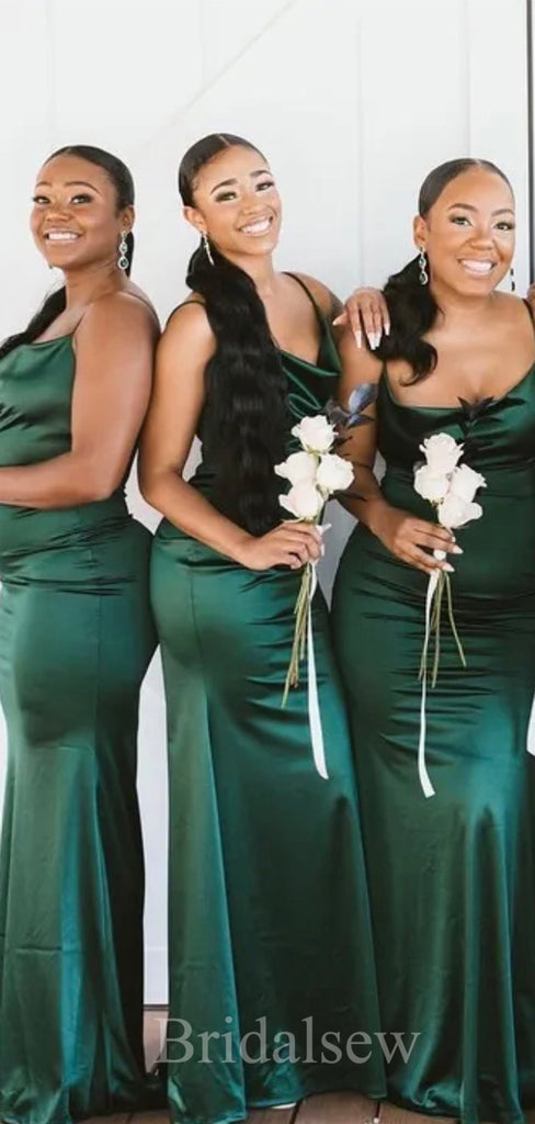 Simple Straps Emerald Green Mermaid Elegant Long Formal Bridesmaid Dresses BD148