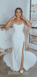 Simple Unique Mermaid Romantic Satin Elegant Beach Vintage Long Wedding Dresses WD366