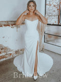 Simple Unique Mermaid Romantic Satin Elegant Beach Vintage Long Wedding Dresses WD366