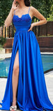 Spaghetti Straps Aline Royal Blue Blue Party Long Prom Dresses with Split PD197
