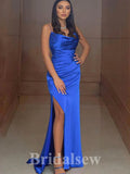 Spaghetti Straps Blue Slit New Mermaid Party Popular Long Prom Dresses PD1101