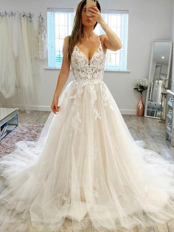 Spaghetti Straps Elegant Boho Simple Vintage Dream Beach Long Wedding Dresses WD230