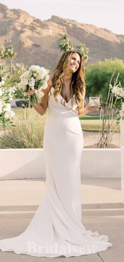 Spaghetti Straps Elegant Mermaid Simple Garden Vintage Dream Beach Long Wedding Dresses WD507