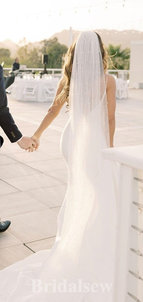 Spaghetti Straps Elegant Mermaid Simple Garden Vintage Dream Beach Long Wedding Dresses WD507