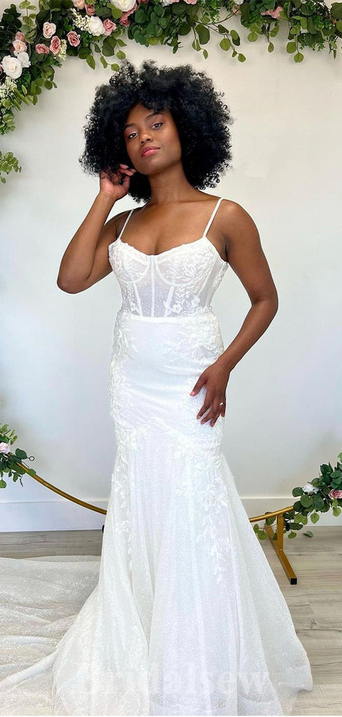 Spaghetti Straps Mermaid Custom Garden Vintage Dream Beach Long Wedding Dresses WD503
