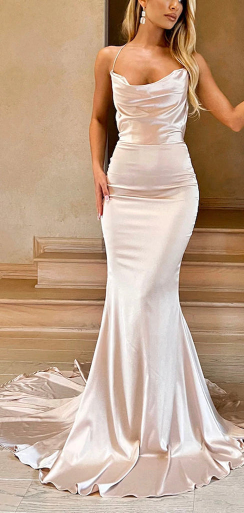 Spaghetti Straps Mermaid Elegant Formal Simple Evening Long Prom Dresses PD374