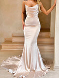 Spaghetti Straps Mermaid Elegant Formal Simple Evening Long Prom Dresses PD374