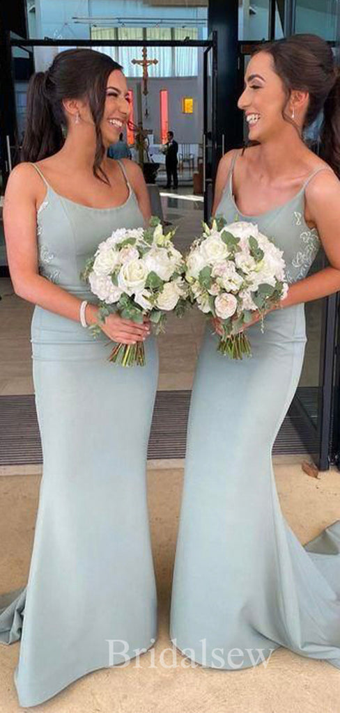 Spaghetti Straps Mermaid Elegant Long Formal Bridesmaid Dresses, Wedding Guest Dress BD165