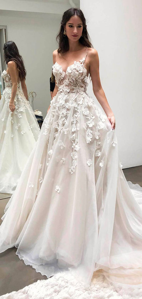 Spaghetti Straps Princess Charming Garden Vintage Dream Beach Long Wedding Dresses WD227