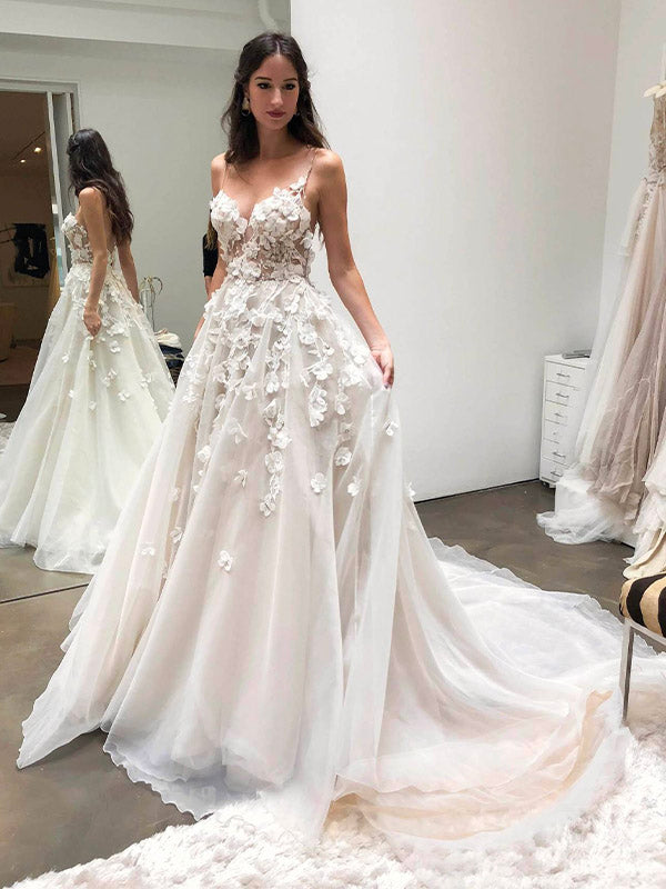 Spaghetti Straps Princess Charming Garden Vintage Dream Beach Long Wedding Dresses WD227