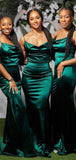 Spaghetti Straps Satin Simple Elegant Formal Long Bridesmaid Dresses BD127