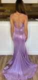 Spaghetti Straps Sequin Lilac Sparkly Mermaid Simple Long Prom Dresses PD001