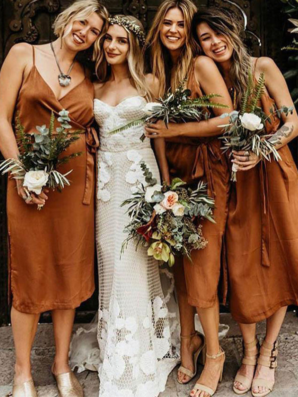 Spaghetti Straps Short Burnt Orange Popular Bridesmaid Dresses BD015 bridalsew
