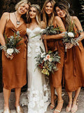 Spaghetti Straps Short Burnt Orange Popular Bridesmaid Dresses BD015