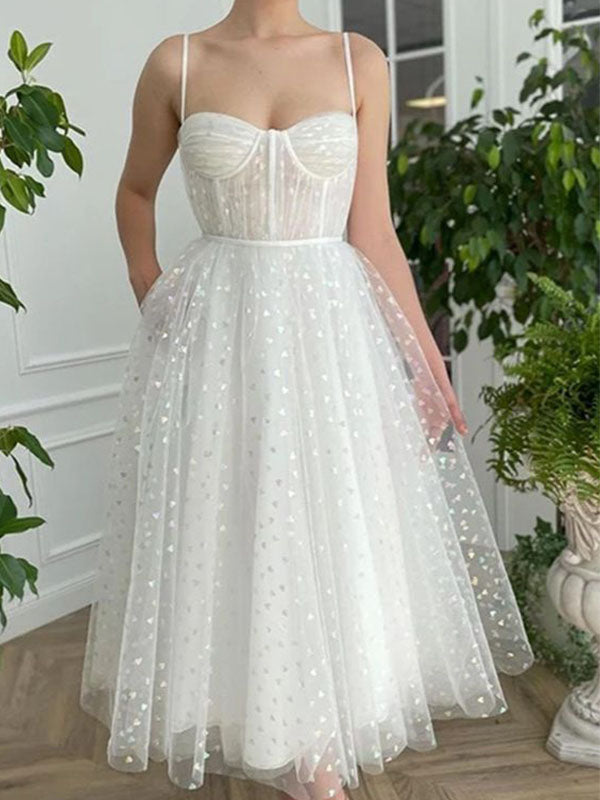 Spaghetti Straps Short Prom Dresses, A-line Ivory Fairy Princess Homecoming Dresses, HD020