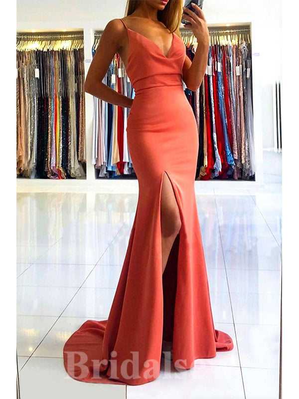 Spaghetti Straps Simple Long Mermaid Stylish Modest Elegant Evening Prom Dresses PD940