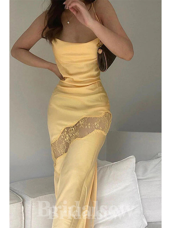 Spaghetti Straps Simple Sexy Unique Modest Stylish Long Women Evening Prom Dresses PD754