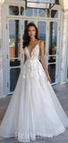 Sparkly A-line Classic Spaghetti Straps Unique Beach Vintage Long Wedding Dresses WD319