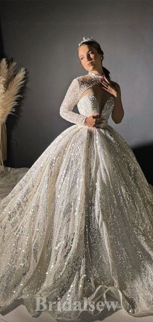 Sparkly A-line Elegant Plus Size Vintage Dream Beach Long Wedding Dresses, Bridal Gown WD527