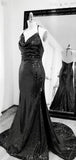 Sparkly Black Sequin Mermaid Straps Long Modest Elegant Prom Dresses PD163