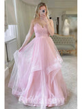 Sparkly Princess Modest Spaghetti Straps pink Long Women Evening Prom Dresses PD818