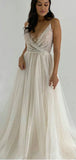 Sparkly Sequin A-line Elegant Fairy Beach Long Wedding Dresses WD169