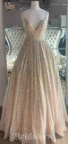 Sparkly Sequin A-line Stunning Straps Stylish Long Women Evening Prom Dresses PD745