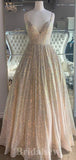 Sparkly Sequin A-line Stunning Straps Stylish Long Women Evening Prom Dresses PD745