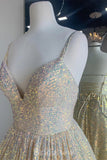 Sparkly Sequin A-line Stunning Straps Stylish Long Women Evening Prom Dresses PD745