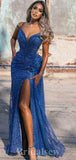 Sparkly Sequin Blue Mermaid Best Modest Party Women Long Evening Prom Dresses PD649