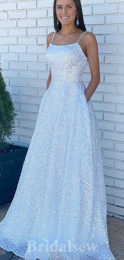 Sparkly Sequin Glitter Spaghetti Straps Elegant Party Long Women Evening Prom Dresses PD892