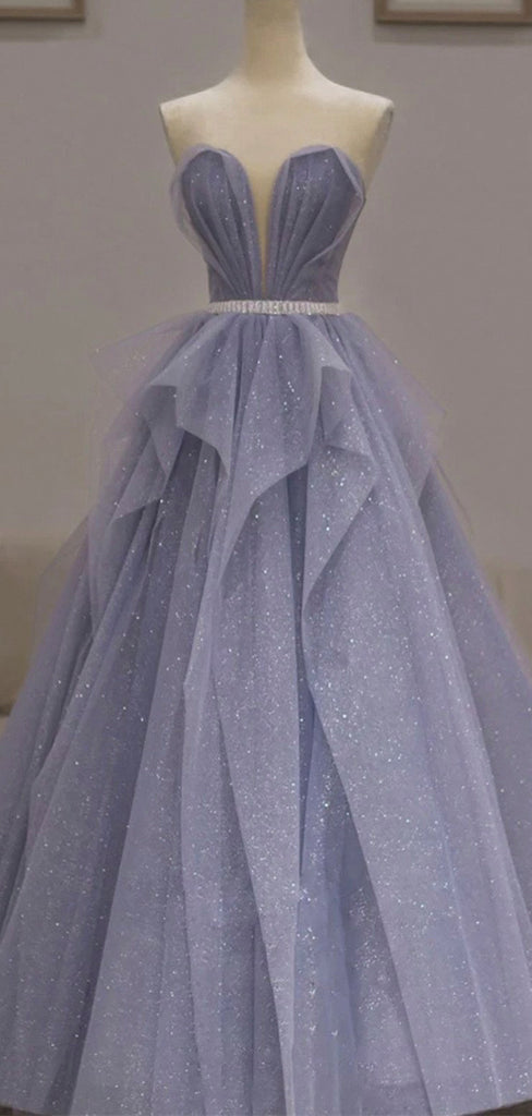 Purple Off the Shoulder A-line Sparkly Tulle Modest Party Long Prom Dr –  bridalsew