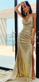 Sparkly Sequin Mermaid Elegant Spaghetti Straps Modest Long Party Evening Prom Dresses, PD1266