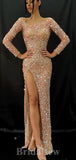 Sparkly Sequin Mermaid Modest Long Sleeves Long Elegant Evening Prom Dresses PD1027