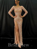 Sparkly Sequin Mermaid Modest Long Sleeves Long Elegant Evening Prom Dresses PD1027