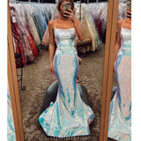 Sparkly Sequin Mermaid Sexy Simple Evening Prom Dresses PD050
