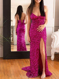 Sparkly Sequin Mermaid Spaghetti Straps Black Girls Slay Evening Long Prom Dresses PD493