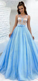 Sparkly Sequin Princess Modest Spaghetti Straps Blue Long Women Evening Prom Dresses PD817