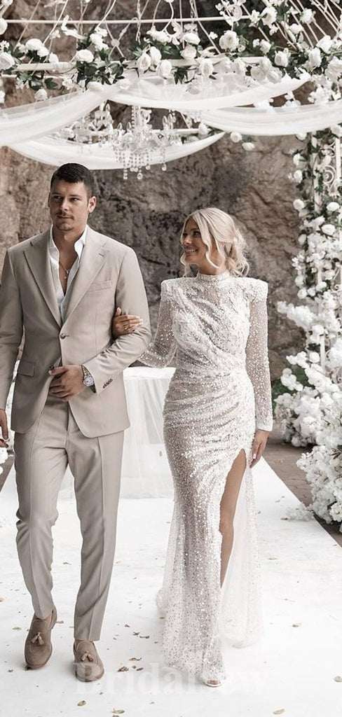 Sparkly Sequin long Sleeves Brilliant Mermaid Garden Vintage Dream Beach Long Wedding Dresses WD509