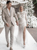 Sparkly Sequin long Sleeves Brilliant Mermaid Garden Vintage Dream Beach Long Wedding Dresses WD509