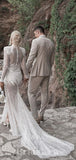 Sparkly Sequin long Sleeves Brilliant Mermaid Garden Vintage Dream Beach Long Wedding Dresses WD509