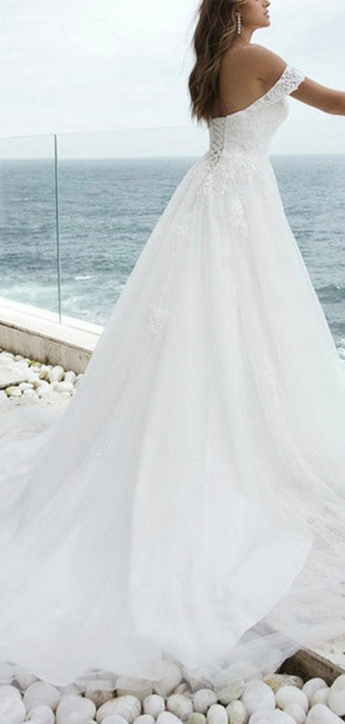 Strapless Off The Shoulder Tulle Lace Vintage Dream Beach Long Wedding Dresses WD221