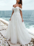 Strapless Off The Shoulder Tulle Lace Vintage Dream Beach Long Wedding Dresses WD221