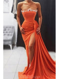 Strapless Sexy Slit Mermaid Satin Elegant Formal Black Girls Slay Evening Long Prom Dresses PD545