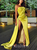 Strapless Unique High Slit Mermaid Satin Elegant Long Women Evening Prom Dresses PD799
