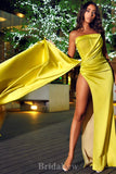 Strapless Unique High Slit Mermaid Satin Elegant Long Women Evening Prom Dresses PD799
