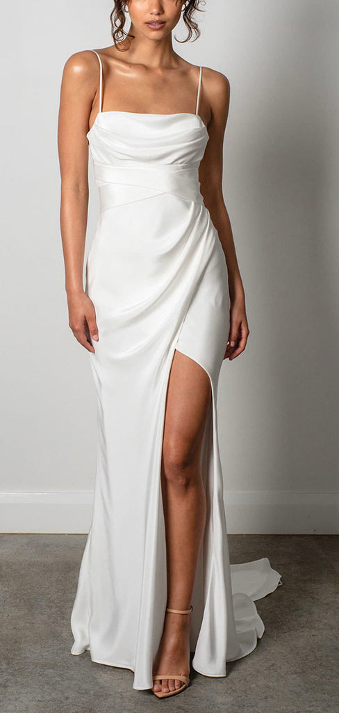 Straps Mermaid Simple Unique Elegant Vintage Beach Long Wedding Dresses WD184