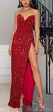 Strapless Red Mermaid Sequin Sparkly Women Long Prom Dresses, Evening Dress PD383