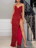 Strapless Red Mermaid Sequin Sparkly Women Long Prom Dresses, Evening Dress PD383