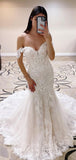 Trumpet Luxury Mermaid Off the Shoulder Vintage Lace Long Wedding Dresses WD140